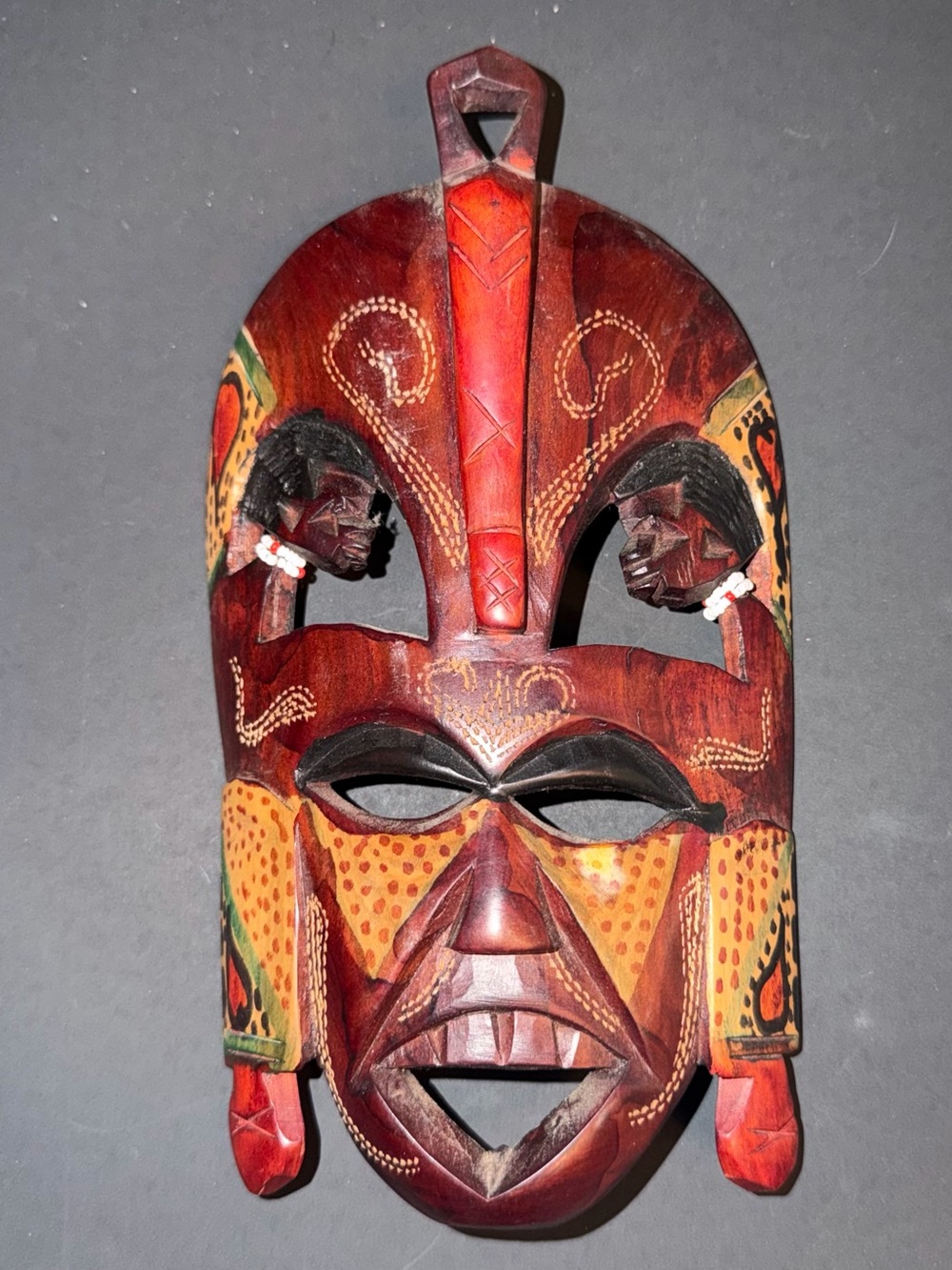 9” Vintage African Tribal Art Hand Carved Wood Tribal Friendship Mask Kenya